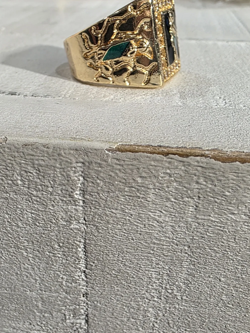 14k Gold-Plated Green Enamel Square Signet Ring - Men Jewelry